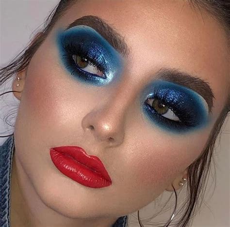 heavy blue eyeshadow.